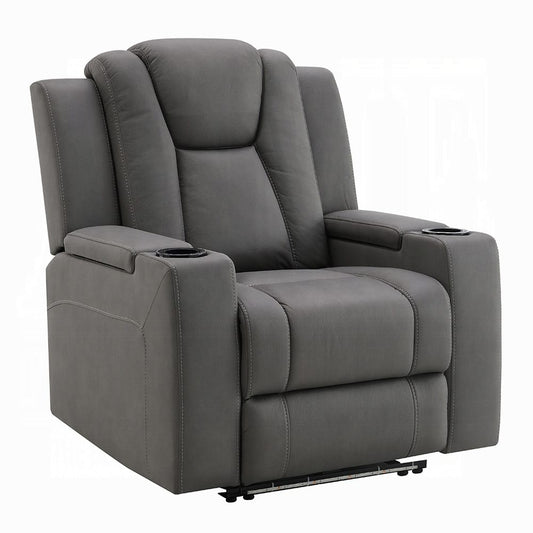 ACME Furniture - Leuco - Power Motion Recliner w/Cup Holder, Control, LED & Power Headrest - Gray Leather Aire - LV02834 view 1