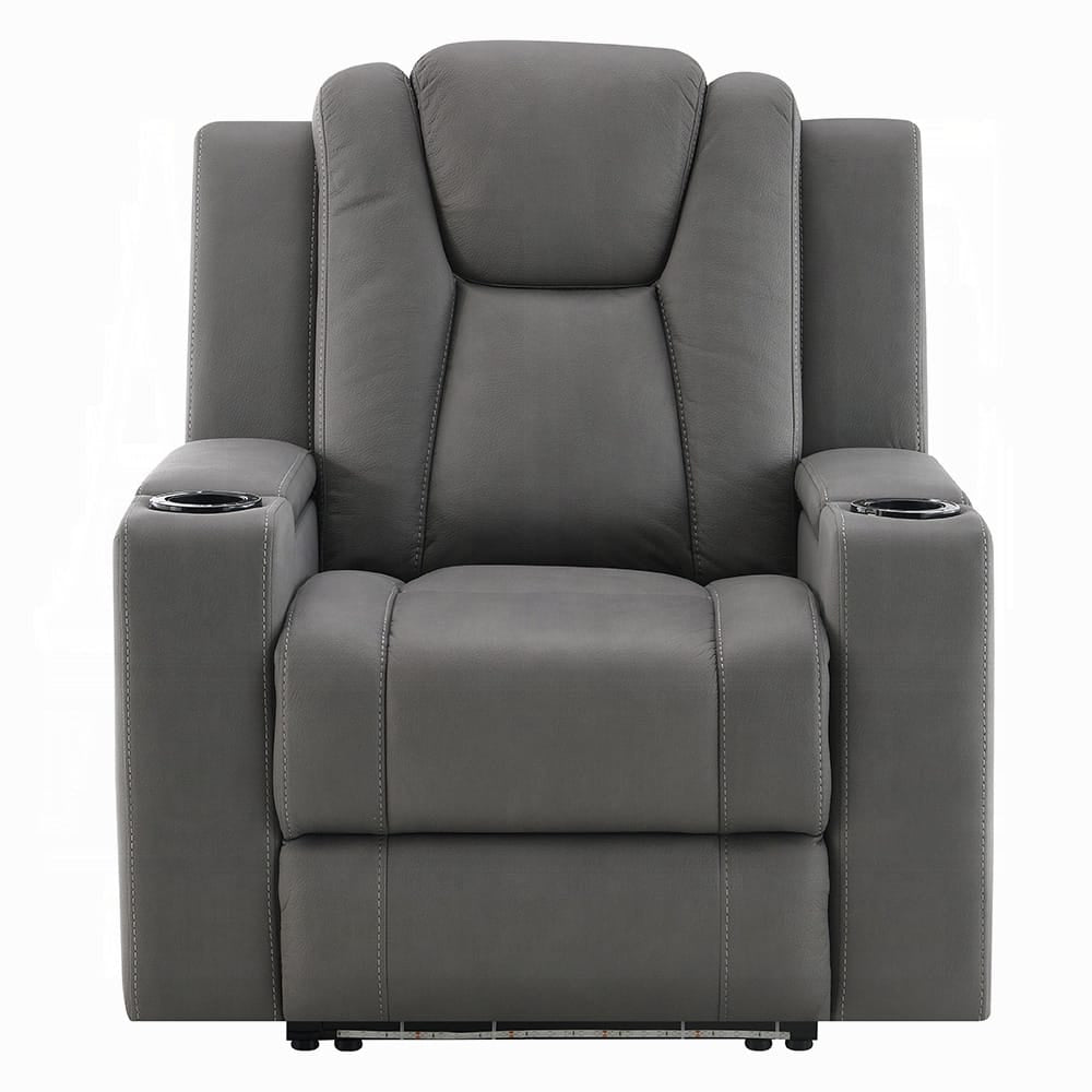 ACME Furniture - Leuco - Power Motion Recliner w/Cup Holder, Control, LED & Power Headrest - Gray Leather Aire - LV02834 view 2