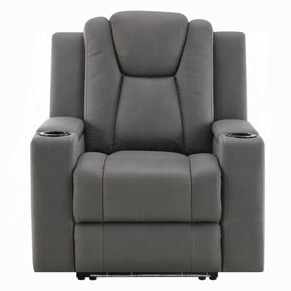 ACME Furniture - Leuco - Power Motion Recliner w/Cup Holder, Control, LED & Power Headrest - Gray Leather Aire - LV02834 view 2