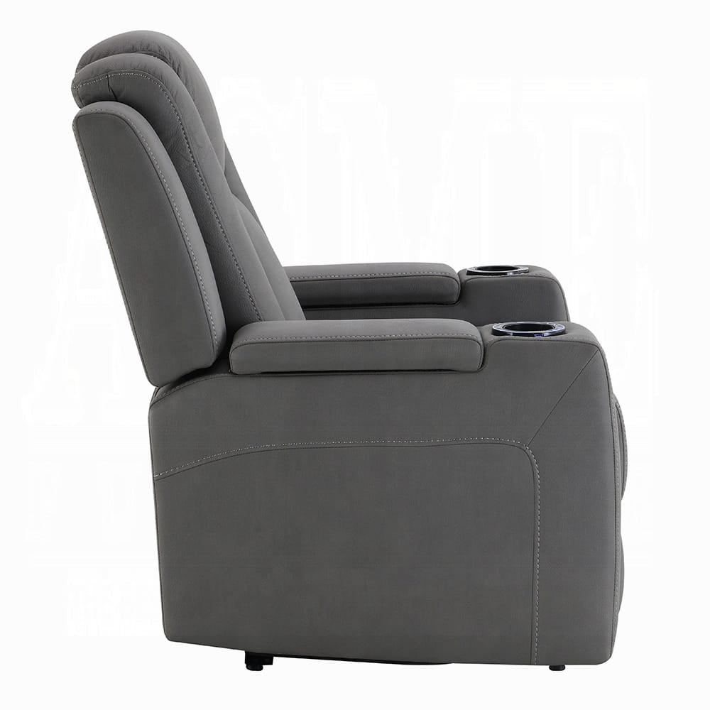ACME Furniture - Leuco - Power Motion Recliner w/Cup Holder, Control, LED & Power Headrest - Gray Leather Aire - LV02834 view 3