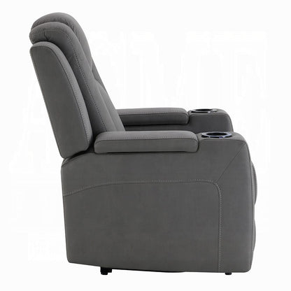 ACME Furniture - Leuco - Power Motion Recliner w/Cup Holder, Control, LED & Power Headrest - Gray Leather Aire - LV02834 view 3