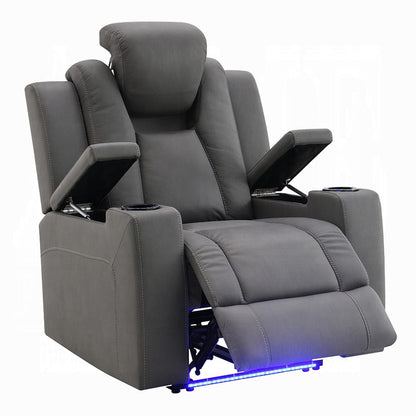 ACME Furniture - Leuco - Power Motion Recliner w/Cup Holder, Control, LED & Power Headrest - Gray Leather Aire - LV02834 view 5