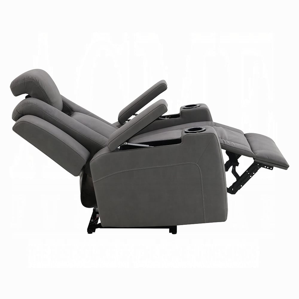 ACME Furniture - Leuco - Power Motion Recliner w/Cup Holder, Control, LED & Power Headrest - Gray Leather Aire - LV02834 view 6