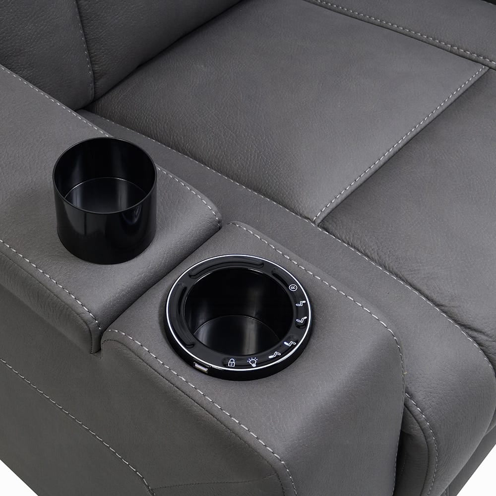 ACME Furniture - Leuco - Power Motion Recliner w/Cup Holder, Control, LED & Power Headrest - Gray Leather Aire - LV02834 view 7
