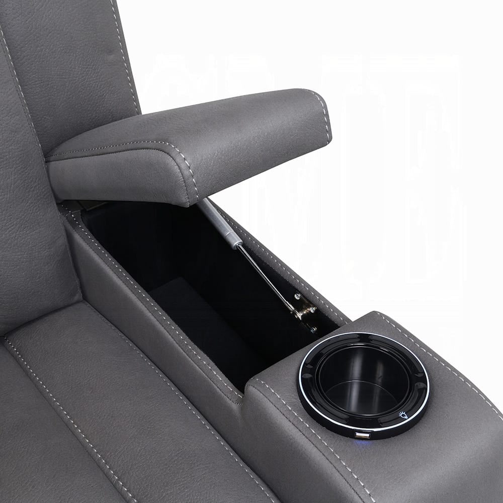 ACME Furniture - Leuco - Power Motion Recliner w/Cup Holder, Control, LED & Power Headrest - Gray Leather Aire - LV02834 view 8