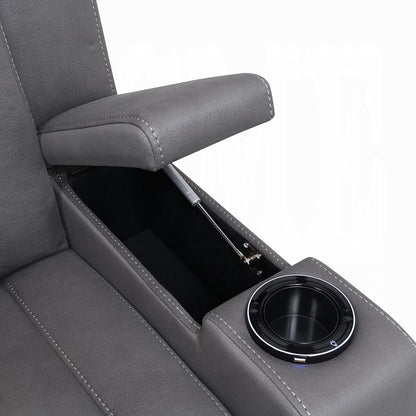 ACME Furniture - Leuco - Power Motion Recliner w/Cup Holder, Control, LED & Power Headrest - Gray Leather Aire - LV02834 view 8