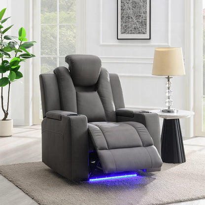 ACME Furniture - Leuco - Power Motion Recliner w/Cup Holder, Control, LED & Power Headrest - Gray Leather Aire - LV02834 view 9