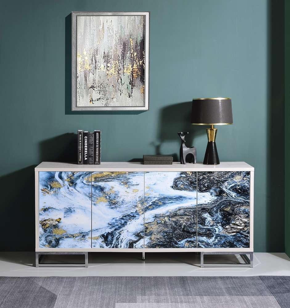 ACME Furniture - Liam Console Cabinet - Blue Marble Paint & Chrome - AC02345 veiw 1
