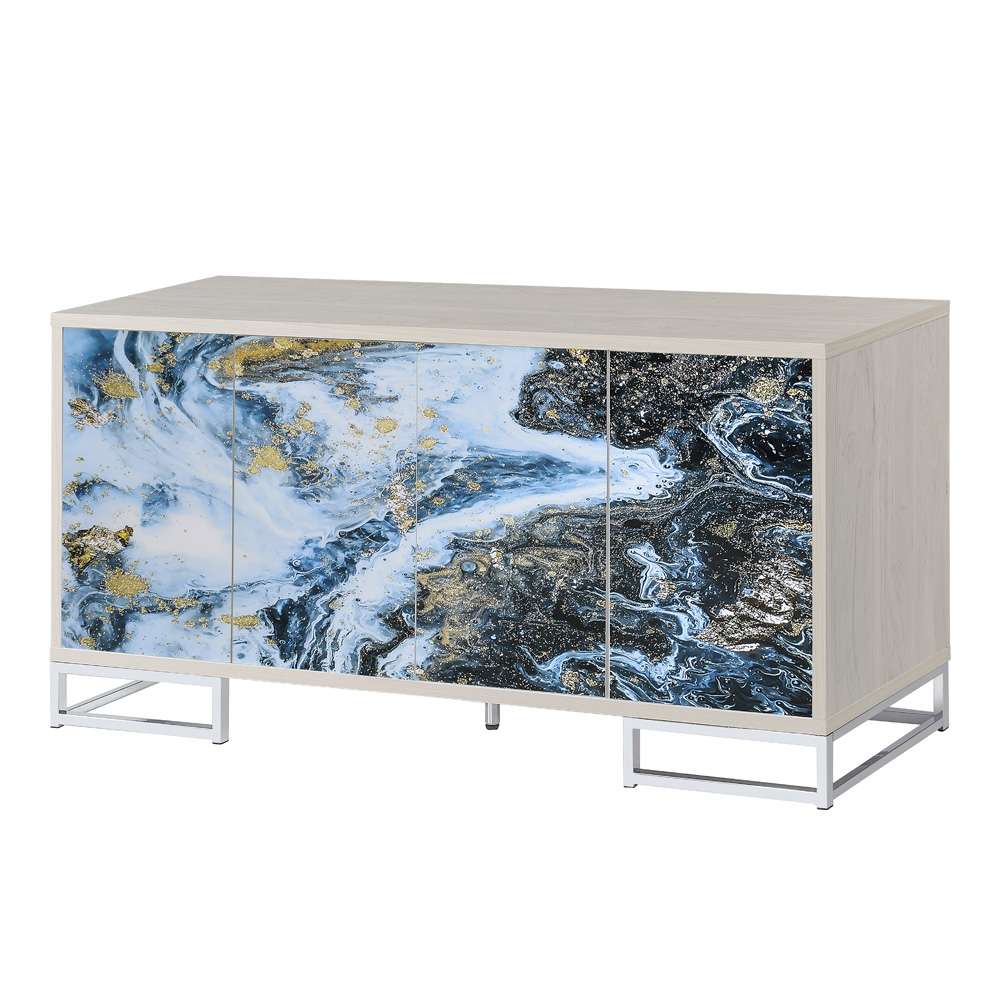 ACME Furniture - Liam Console Cabinet - Blue Marble Paint & Chrome - AC02345 veiw 2