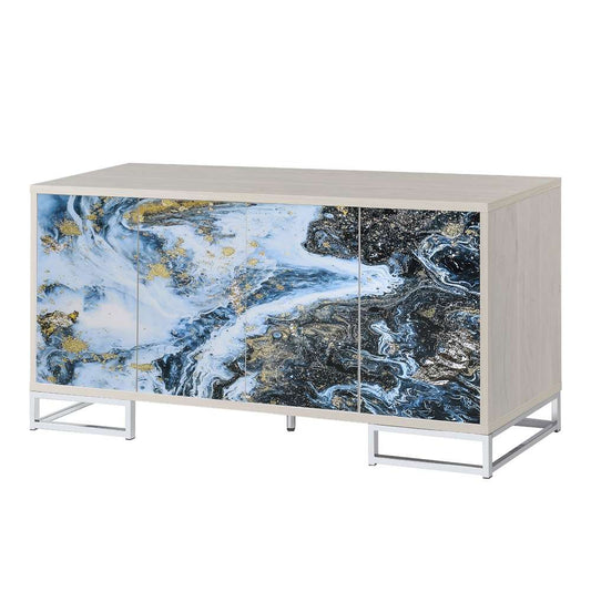ACME Furniture - Liam Console Cabinet - Blue Marble Paint & Chrome - AC02345 veiw 2