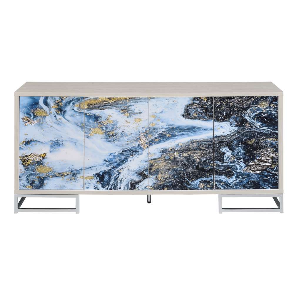 ACME Furniture - Liam Console Cabinet - Blue Marble Paint & Chrome - AC02345 veiw 3