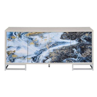 ACME Furniture - Liam Console Cabinet - Blue Marble Paint & Chrome - AC02345 veiw 3