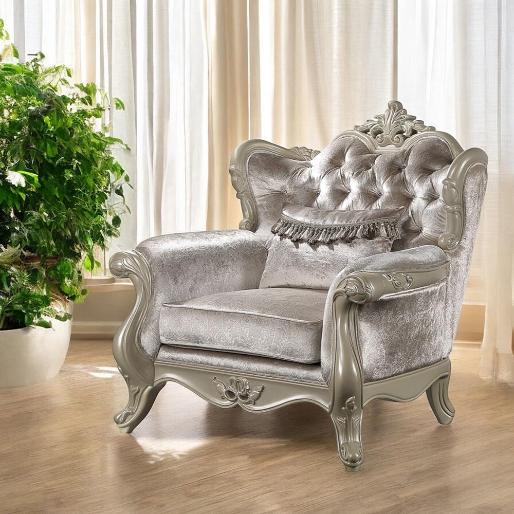 ACME Furniture - Libertee Chair w/Pillow - Beige Fabric & Champagne Finish - LV03822 veiw 1