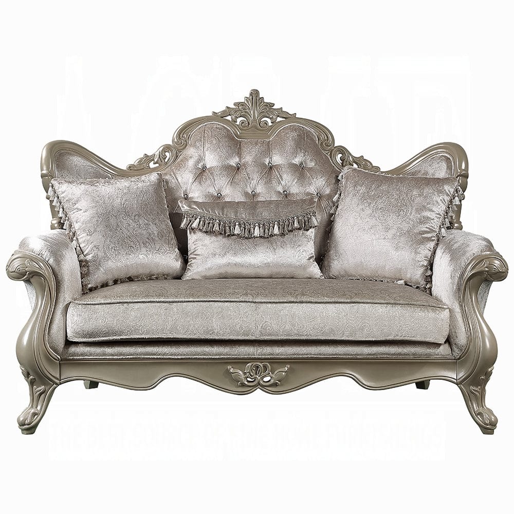 ACME Furniture - Libertee Loveseat w/3 Pillows - Beige Fabric & Champagne Finish - LV03821 view 2