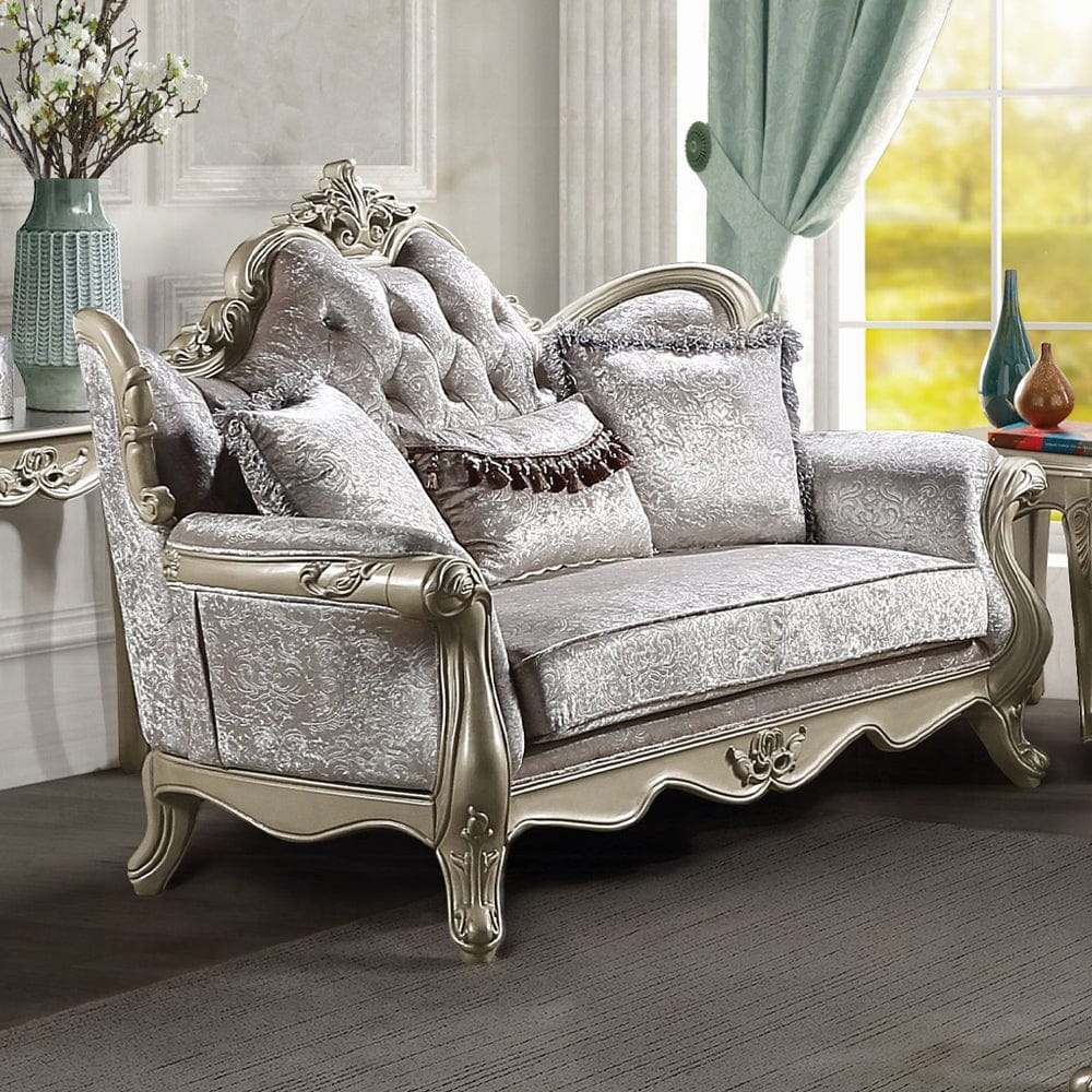 ACME Furniture - Libertee Loveseat w/3 Pillows - Beige Fabric & Champagne Finish - LV03821 view 5