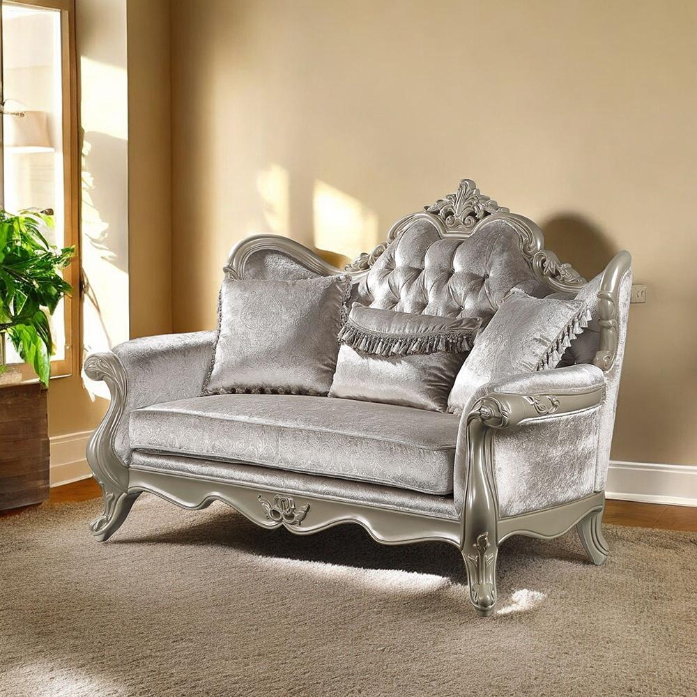 ACME Furniture - Libertee Loveseat w/3 Pillows - Beige Fabric & Champagne Finish - LV03821 veiw 1