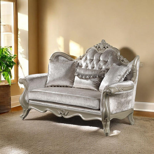 ACME Furniture - Libertee Loveseat w/3 Pillows - Beige Fabric & Champagne Finish - LV03821 veiw 1