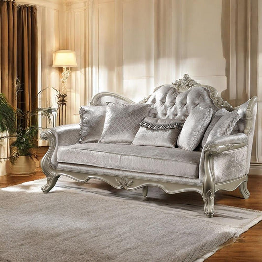 ACME Furniture - Libertee Sofa w/5 Pillows - Beige Fabric & Champagne Finish - LV03820 veiw 1