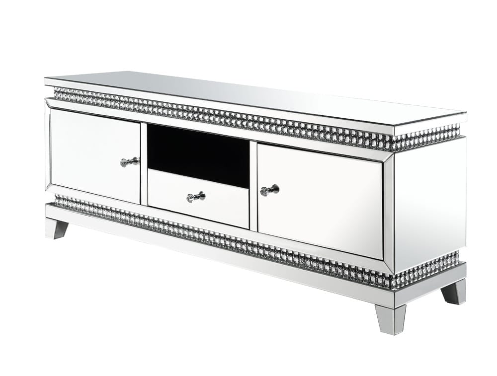 ACME Furniture - Lotus - TV Stand - Mirrored, Faux Ice Cube Crystals - 91835 view 1