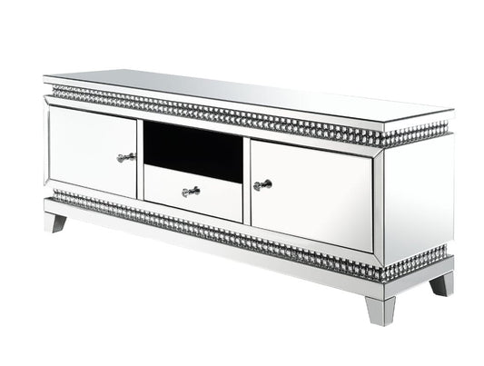 ACME Furniture - Lotus - TV Stand - Mirrored, Faux Ice Cube Crystals - 91835 view 1