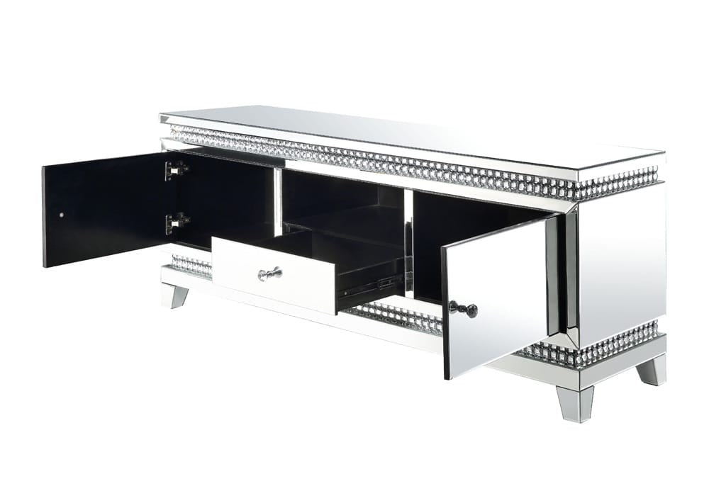 ACME Furniture - Lotus - TV Stand - Mirrored, Faux Ice Cube Crystals - 91835 view 4