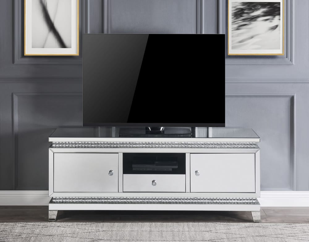 ACME Furniture - Lotus - TV Stand - Mirrored, Faux Ice Cube Crystals - 91835 view 5