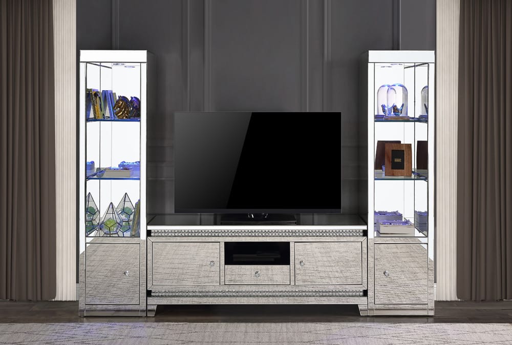 ACME Furniture - Lotus - TV Stand - Mirrored, Faux Ice Cube Crystals - 91835 view 6