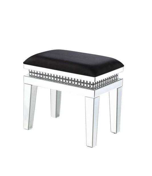 ACME Furniture - Lotus - Vanity Stool - Mirrored, Faux Ice Cube Crystals - 90808 view 1