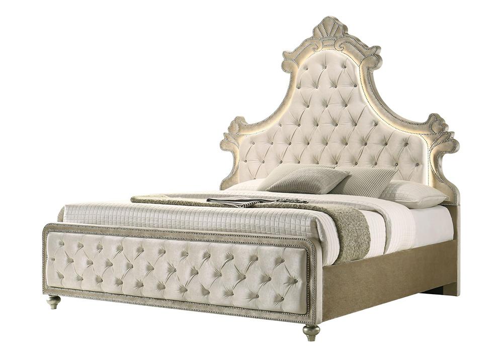 ACME Furniture - Lucienne Eastern King Bed w/LED - Beige Velvet - BD02334EK veiw 1