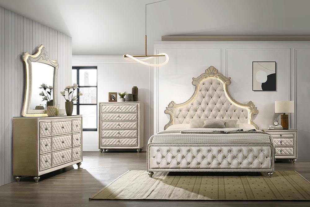 ACME Furniture - Lucienne Eastern King Bed w/LED - Beige Velvet - BD02334EK veiw 7