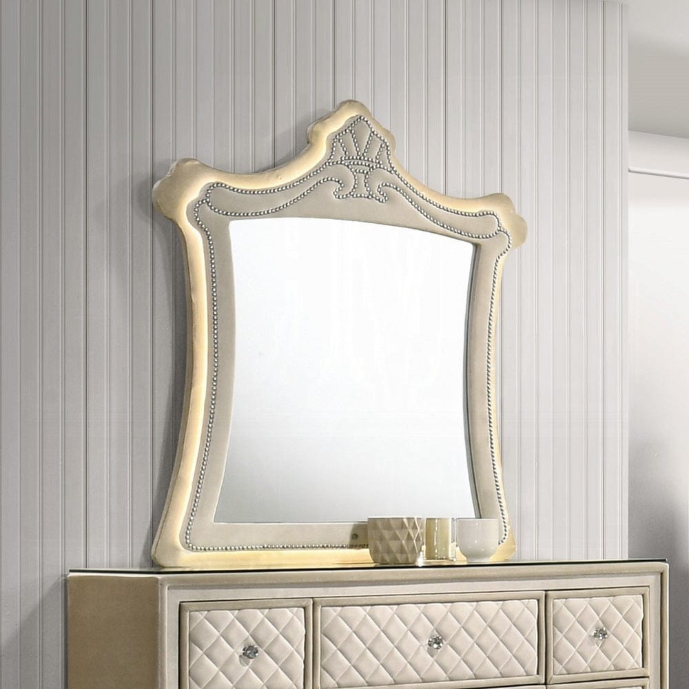 ACME Furniture - Lucienne Mirror w/LED - Beige Velvet - BD02337 view 4