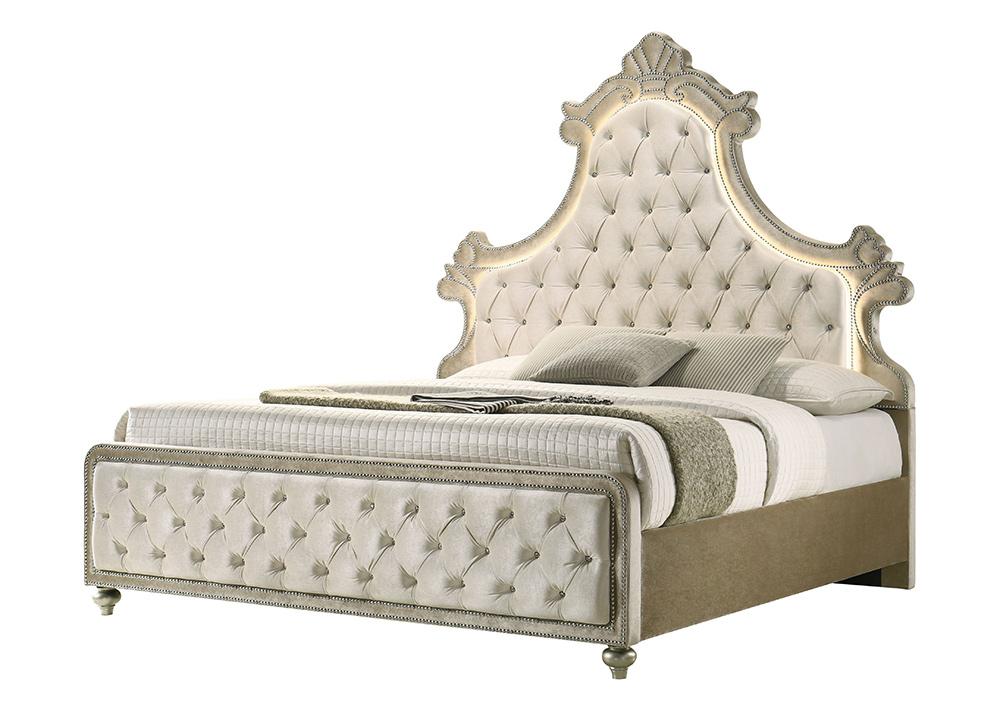 ACME Furniture - Lucienne Queen Bed w/LED - Beige Velvet - BD02335Q view 1