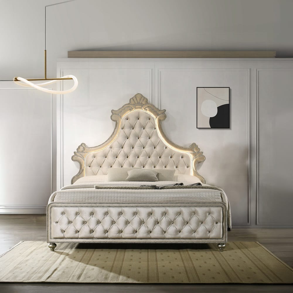 ACME Furniture - Lucienne Queen Bed w/LED - Beige Velvet - BD02335Q view 9