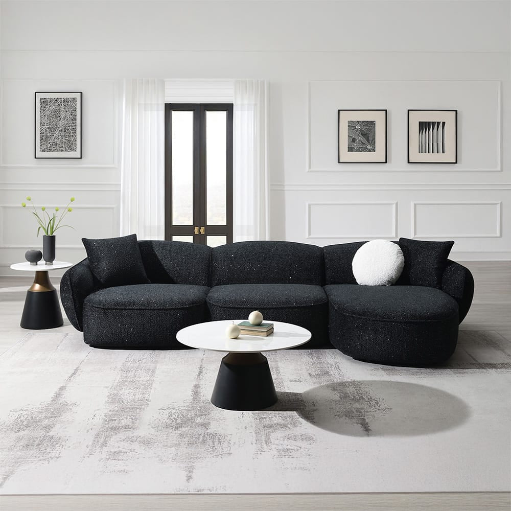 ACME Furniture - Lucifer - Sectional Sofa w/3 Pillows - Black & White Shimmer Chenille - LV03525 view 6