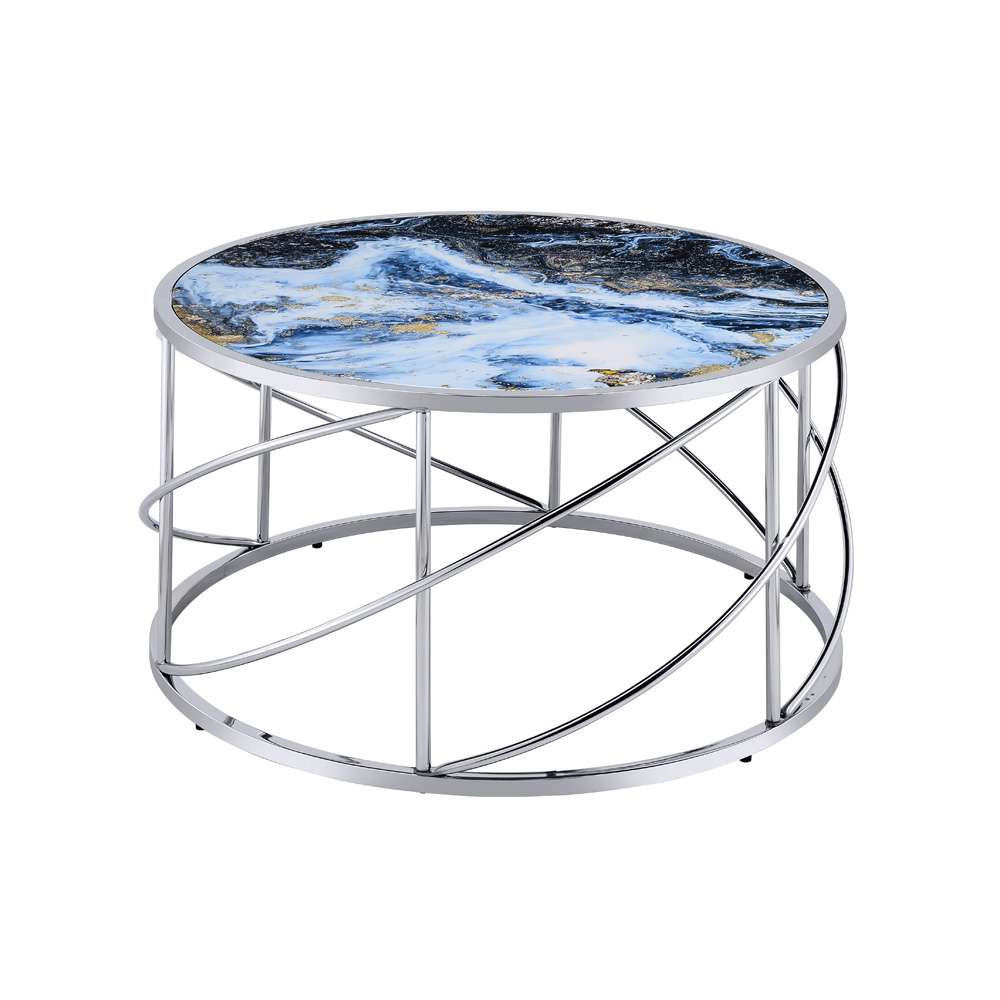 ACME Furniture - Lyda Coffee Table - Blue Marble Print & Chrome - LV02095 view 1