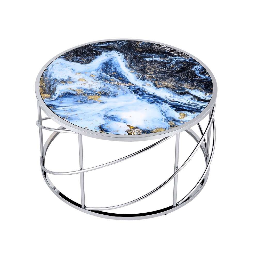 ACME Furniture - Lyda Coffee Table - Blue Marble Print & Chrome - LV02095 view 2