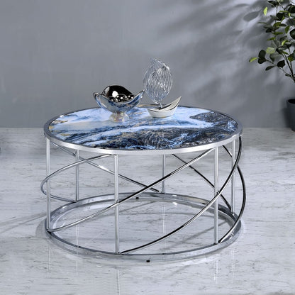ACME Furniture - Lyda Coffee Table - Blue Marble Print & Chrome - LV02095 view 3