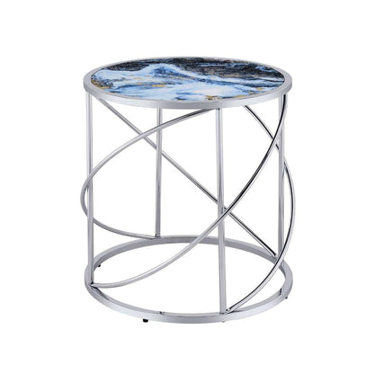 ACME Furniture - Lyda End Table - Blue Marble Print & Chrome - LV02096 view 1