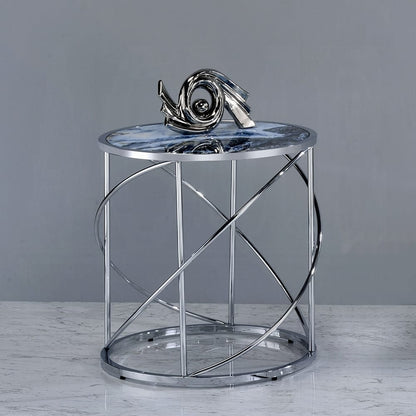 ACME Furniture - Lyda End Table - Blue Marble Print & Chrome - LV02096 view 4