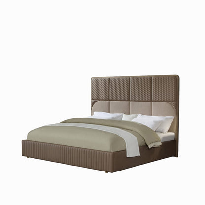 ACME Furniture - Marcelino - Eastern King Bed - Brown & Beige Microfiber Leather & Glossy Coffee Wood Grain - BD20031EK view 1