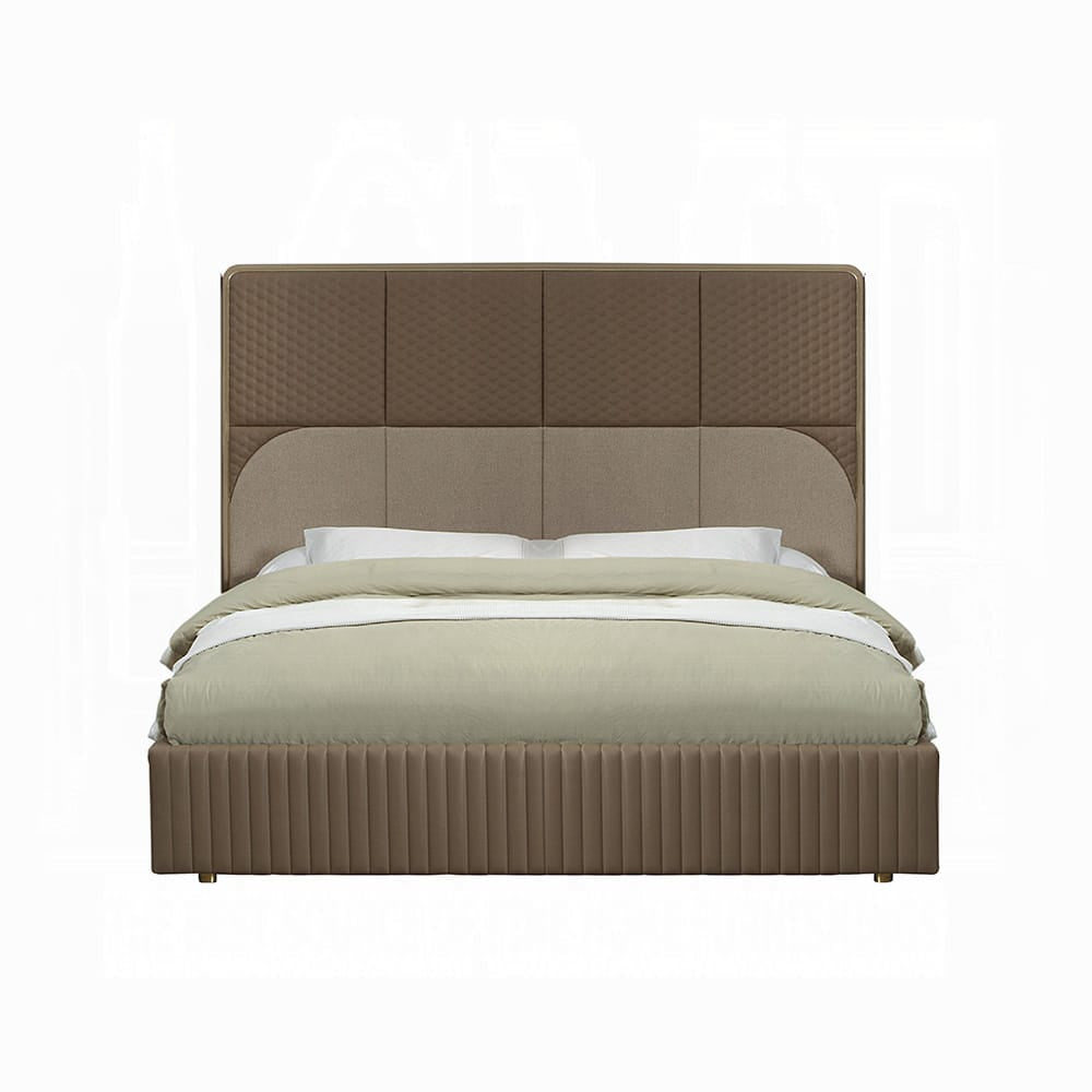 ACME Furniture - Marcelino - Eastern King Bed - Brown & Beige Microfiber Leather & Glossy Coffee Wood Grain - BD20031EK view 2