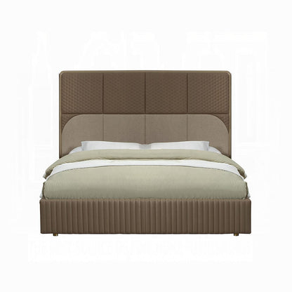 ACME Furniture - Marcelino - Eastern King Bed - Brown & Beige Microfiber Leather & Glossy Coffee Wood Grain - BD20031EK view 2