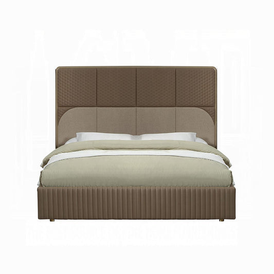 ACME Furniture - Marcelino - Eastern King Bed - Brown & Beige Microfiber Leather & Glossy Coffee Wood Grain - BD20031EK view 2