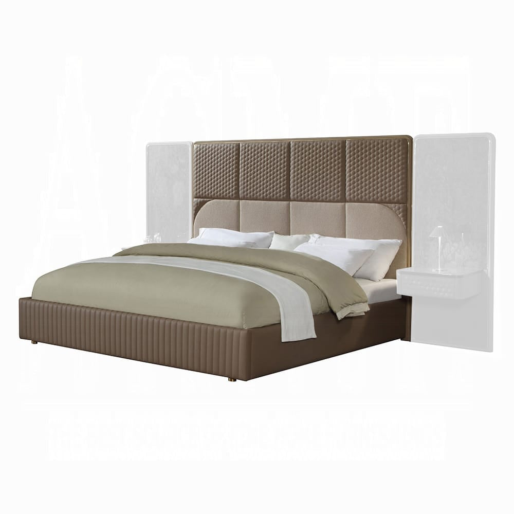 ACME Furniture - Marcelino - Eastern King Bed - Brown & Beige Microfiber Leather & Glossy Coffee Wood Grain - BD20031EK view 3
