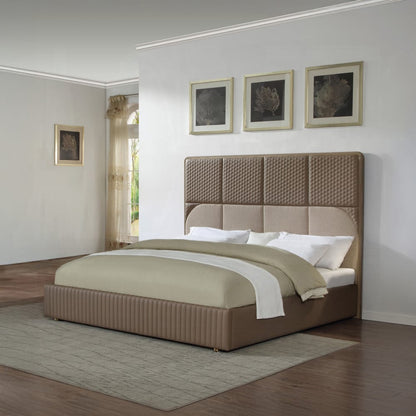 ACME Furniture - Marcelino - Eastern King Bed - Brown & Beige Microfiber Leather & Glossy Coffee Wood Grain - BD20031EK view 4