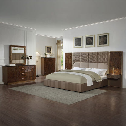 ACME Furniture - Marcelino - Eastern King Bed - Brown & Beige Microfiber Leather & Glossy Coffee Wood Grain - BD20031EK view 5