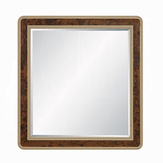 ACME Furniture - Marcelino - Mirror - Brown & Beige Microfiber Leather & Glossy Coffee Wood Grain - BD20034 view 1