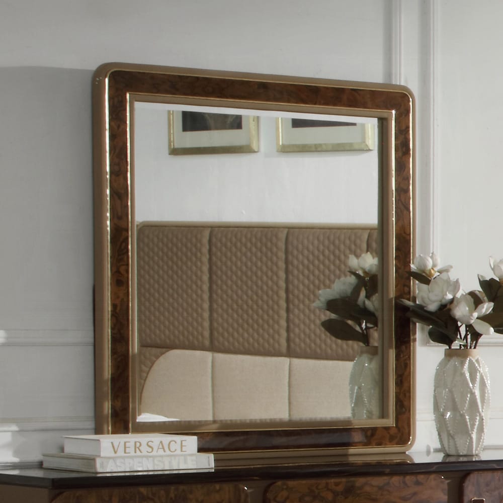 ACME Furniture - Marcelino - Mirror - Brown & Beige Microfiber Leather & Glossy Coffee Wood Grain - BD20034 view 2