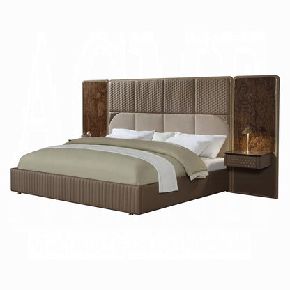 ACME Furniture - Marcelino - Nightstand W/Wall Pier (EK) - Brown & Beige Microfiber Leather & Glossy Coffee Wood Grain - BD20033 view 2
