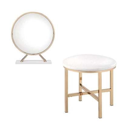ACME Furniture - Midriaks Mirror & Stool - Synthetic Leather - White & Gold - AC00723 view 1
